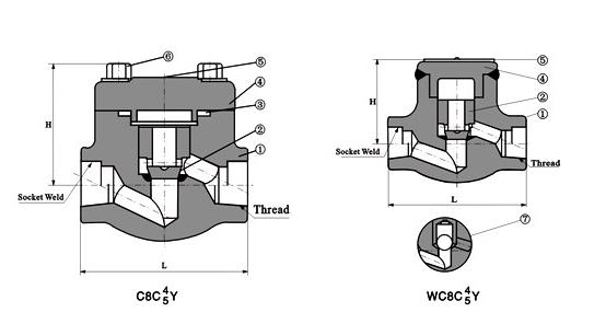 H11Y,H11H內(nèi)螺紋鍛鋼止回閥(圖1)