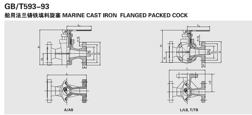 船用法蘭鑄鐵填料旋塞GB593-93 